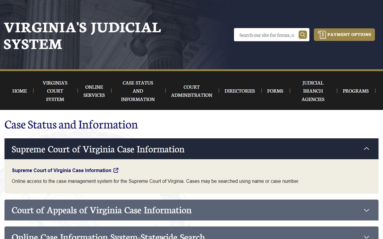 Virginia Courts case status and information portal