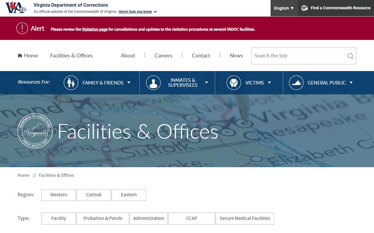 VADOC facilities directory entry for Bland Correctional Center inmate search