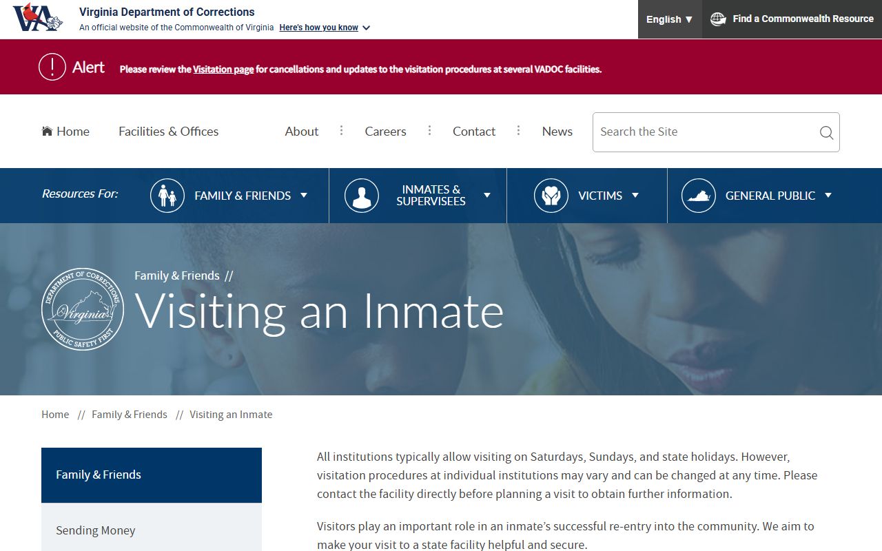 VADOC visitation page for Bland Correctional Center prison visits